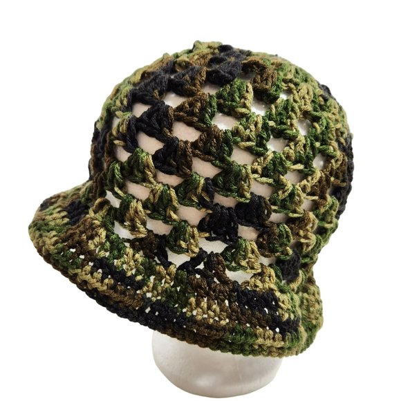 Bucket Hat granny handknit colorful camo earthy - Picture 6 of 8